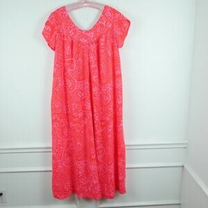Vintage Sun Fashions of Hawaii Size 14 Hawaiian Maxi Dress Neon Pink Paisley 70s
